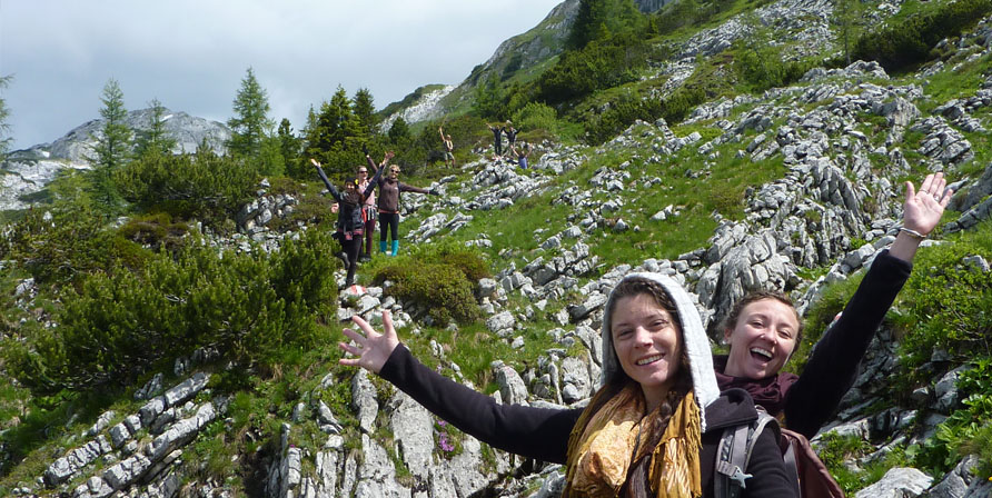 Level 2 students on hike and overnight stay in mountain hut at the Level 2, 300 hour Yoga Teacher Training in Austria 